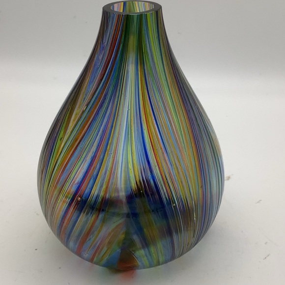 Multicolor Striped Glass Bulb Shaped Vase Made in Canada - Picture 4 of 11